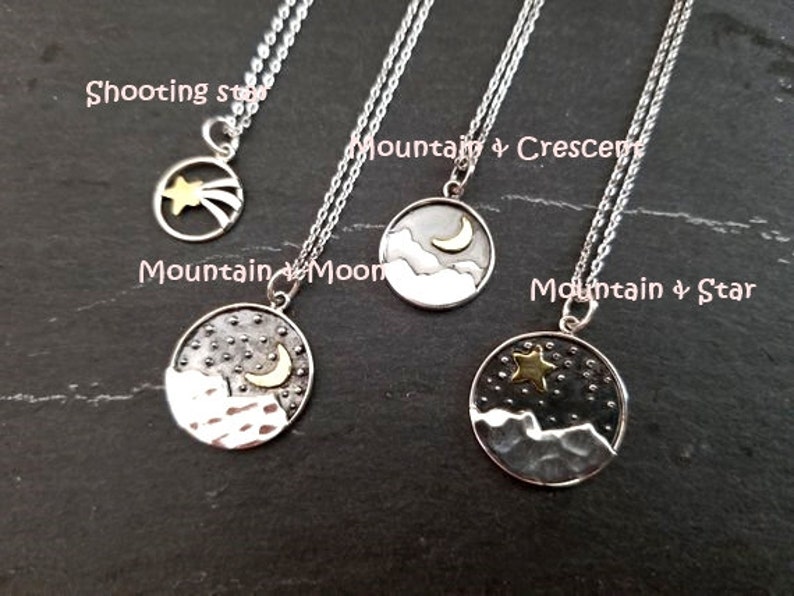 Mountain Necklace Moon Necklace Star Pendants Necklace Sterling Silver Celestial Pendants Necklace Personalized Valentines Gifts for Her image 3