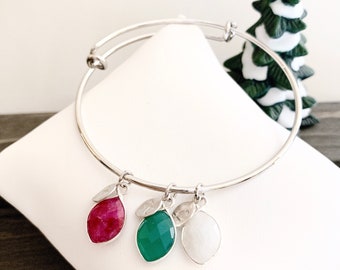 Personalized Birthstone Bangle Bracelet: Raw Gemstone Jewelry, Gift for Mom