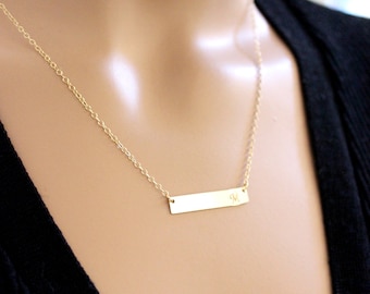 BIG SALE!! Personalized Bar Necklace, Gold Bar Necklace, Layering Necklace, Personalized Monogram Necklace Personalized Gift for Her