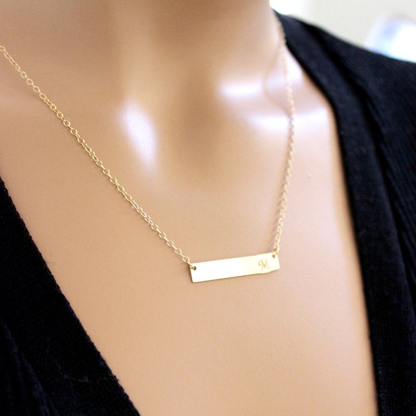 BIG SALE!! Personalized Bar Necklace, Gold Bar Necklace, Layering Necklace, Personalized Monogram Necklace Personalized Gift for Her