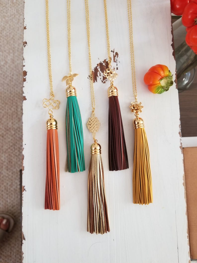 Tassel Necklace. Long Necklace Leather Tassel Necklace. Long Etsy
