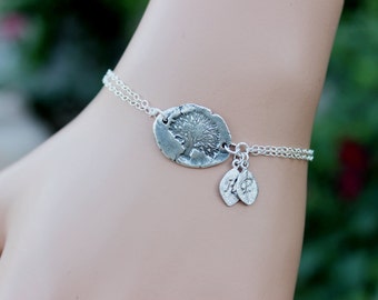 Sterling Silver Family Tree Bracelet: Personalized Initial Charm