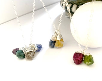 Personalized Raw Birthstone Necklace: Hand Stamped Initial Jewelry