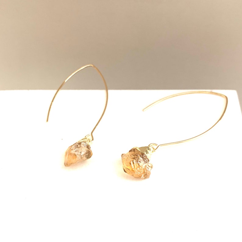 Raw Citrine Gemstone Drop Earrings, Natural Yellow Citrine Earrings, November Birthstone Earrings, Birthday gift for her, Birthstone Jewelry image 6