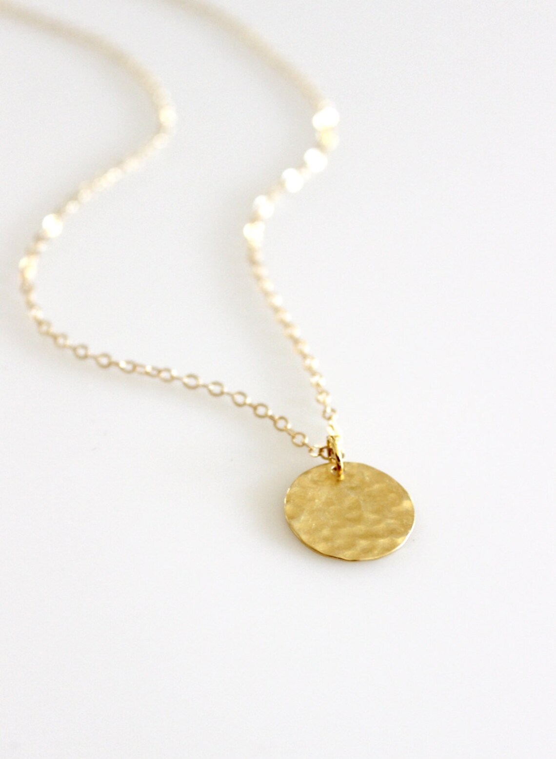 Hammered Gold Disc Necklace 14K Gold Filled Jewelry Pendant Etsy