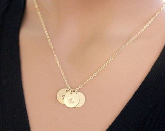 God Disc Necklace, Initial Disc Charm Necklace, Initial Gold Necklace, Personalized Necklace, Custom necklace for Her, Birthday Gifts