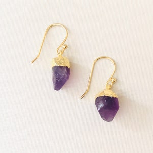 Amethyst Earrings, Birthstone Earrings, Raw Stone Earrings, Garnet Earrings, Ruby Birthstone Jewelry, Emerald Earring, Birthday Gift for her