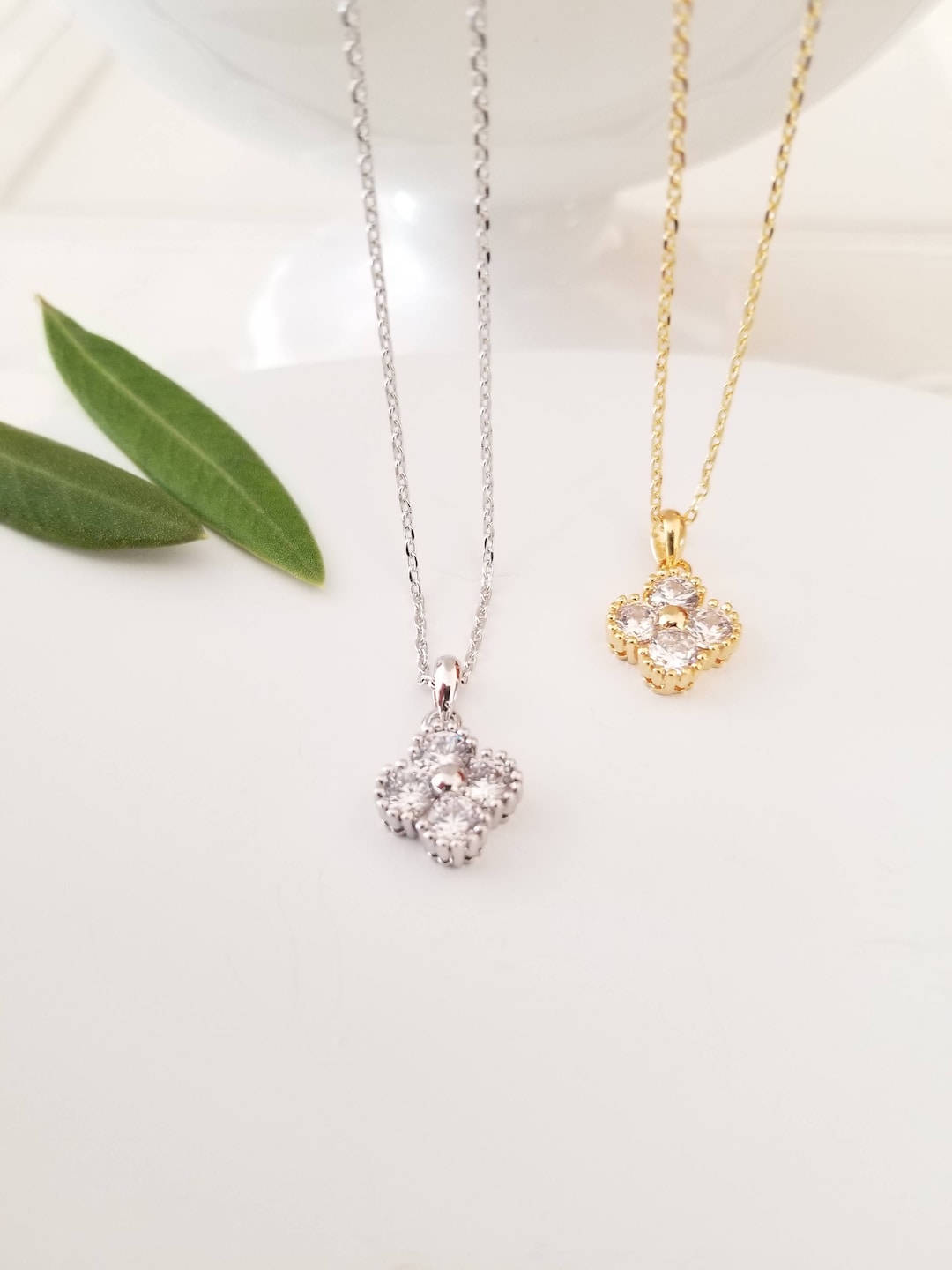 Clover Necklace Cubic Clover Necklace Flower Gold Pendant - Etsy