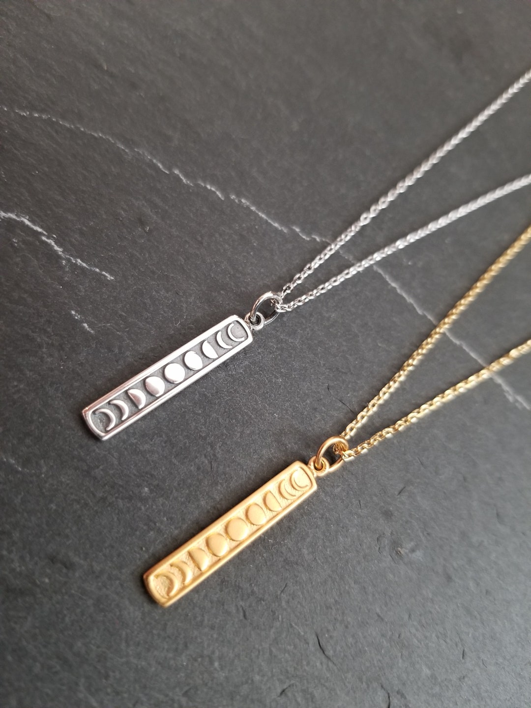 Sterling Silver Moon Phases Bar Necklace: Celestial Lunar Pendant - Etsy