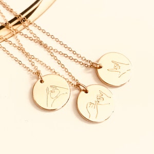 Personalized Hand Gesture Necklace: Gold Coin, Minimalist Jewelry