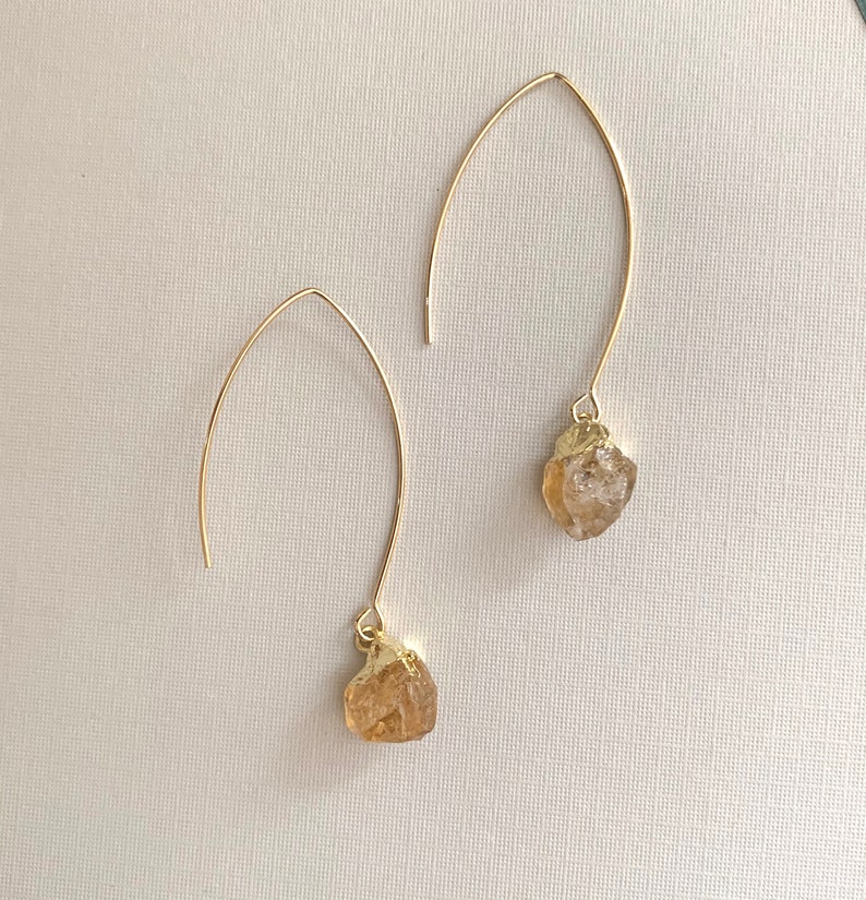 Raw Citrine Gemstone Drop Earrings, Natural Yellow Citrine Earrings, November Birthstone Earrings, Birthday gift for her, Birthstone Jewelry image 2