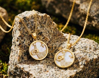 Gold Zodiac Necklace: Mother of Pearl Constellation Pendant