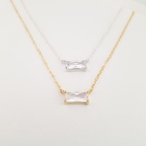 Rectangle Cubic Zirconia Necklace: 16k Gold Plated Brass Pendant