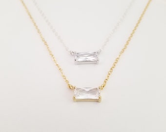 Cubic Necklace, Rectangle cubic gold, silver pendent necklace, gift for wedding anniversary bridesmaid flower Valentine’s Gifts for Her