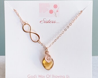 Personalized Birthstone Infinity Necklace: Sister Gift, Initial Jewelry