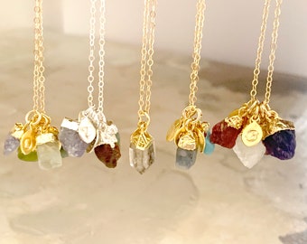Raw Birthstone Necklace: Personalized Gemstone Jewelry, Mom Gift