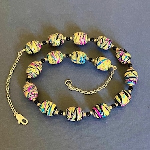 Chunky Bead Boho Statement Necklace, Womens Colorful Necklace, Hand Painted Multicolor Glass Beads, Fashion Jewelry, Casual Necklace, Gift