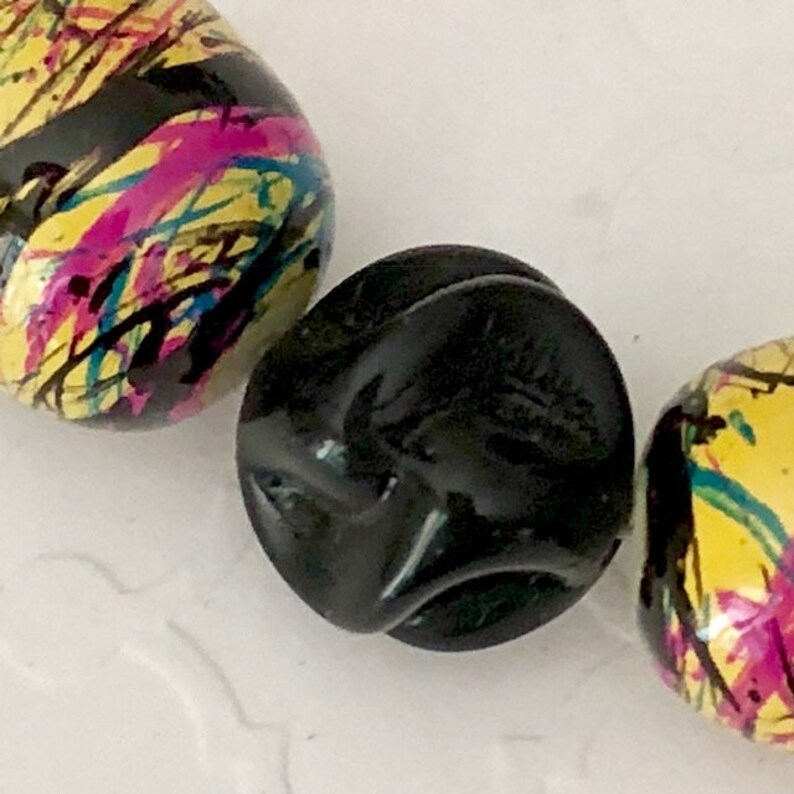 Chunky Bead Necklace Colorful Hand Painted Glass Bead Etsy