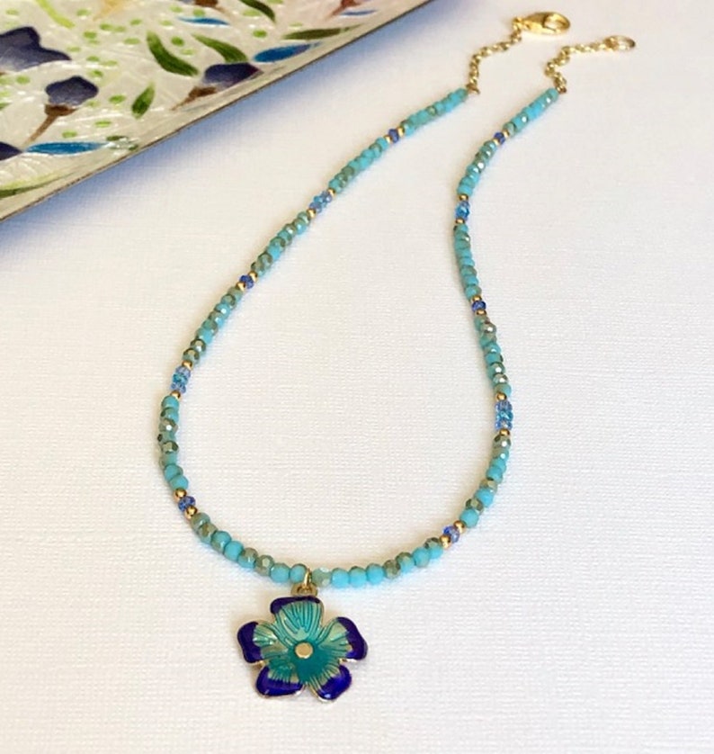 Flower Necklace Flower Pendant Necklace Flower Charm Necklace Etsy