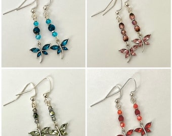 Colorful Butterfly Earrings, Crystal Butterfly Dangle Earrings, Silver Statement Earrings with Butterfly, Crystal Butterfly Jewelry, Gift