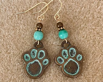 Dog Paw Earrings Dangle, Paw Print Earrings, Dog Mom Jewelry, Gift for Dog Lover, Animal Cat Paw Earrings