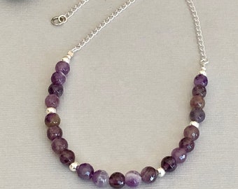 Semi Precious Stone Amethyst Necklace Sterling Silver, Short Purple Gemstone Choker Necklace, Delicate Necklace, February Birthstone Gift
