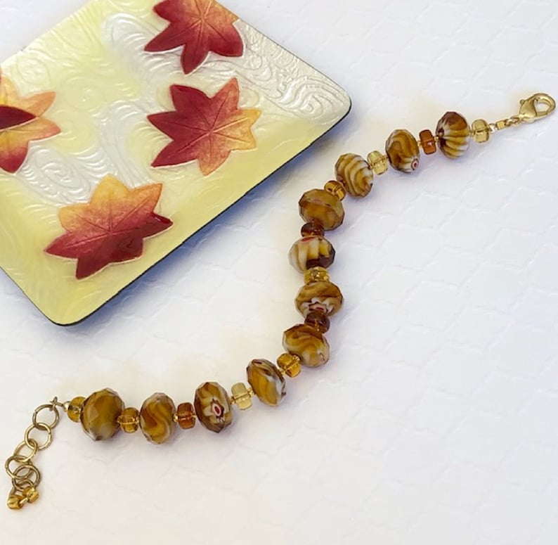 Handmade Beaded Bracelets for Women Gifts Under 25 Glass Bead Bracelet Fashion Jewelry Gift for Mom Gold Honey Amber Color Bracelet