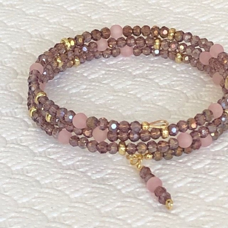 Purple Crystal Bracelet Pink Purple Glass Bead Bracelet Memory Etsy