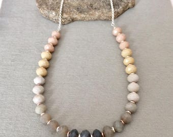 Ombre Necklace Ombre Bead Necklace Statement Necklace Neutral Color Glass Bead Necklace Trendy Necklace Stylish Fashion Jewelry Gift For Her