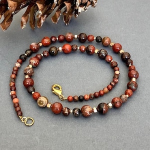 Gemstone Jasper Necklace, Beaded Boho Stone Necklace, Rainbow Jasper Bead Necklace, Gift for Mom,  20&quot; Womens Necklace, Gifts Under 50