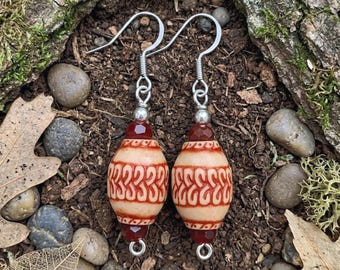 Boho Textured Wood Bead Earrings, Lightweight Dangles, Bohemian Casual Fashion