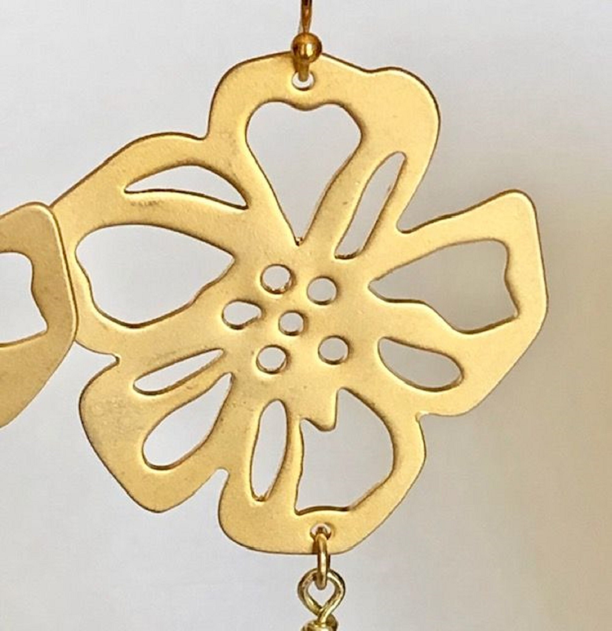 Gold Flower & Pearl Dangle Earrings Gold Statement Earrings Etsy UK