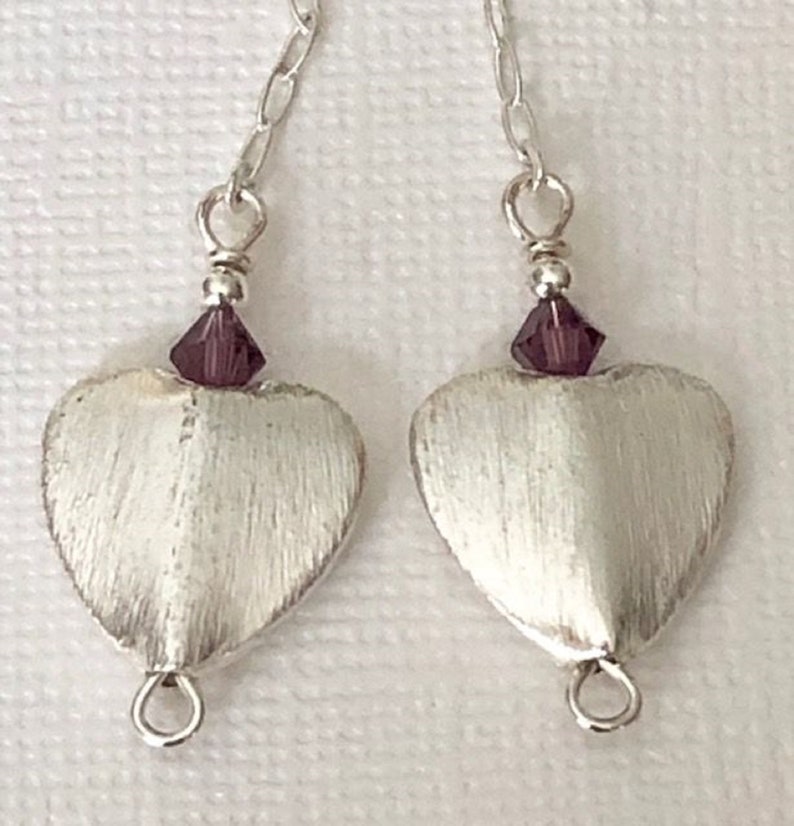 Bridesmaid Sterling Silver Lever Back Earrings Long Silver Earrings Wedding Silver Chain Heart Dangle Earrings Heart Drop Earrings