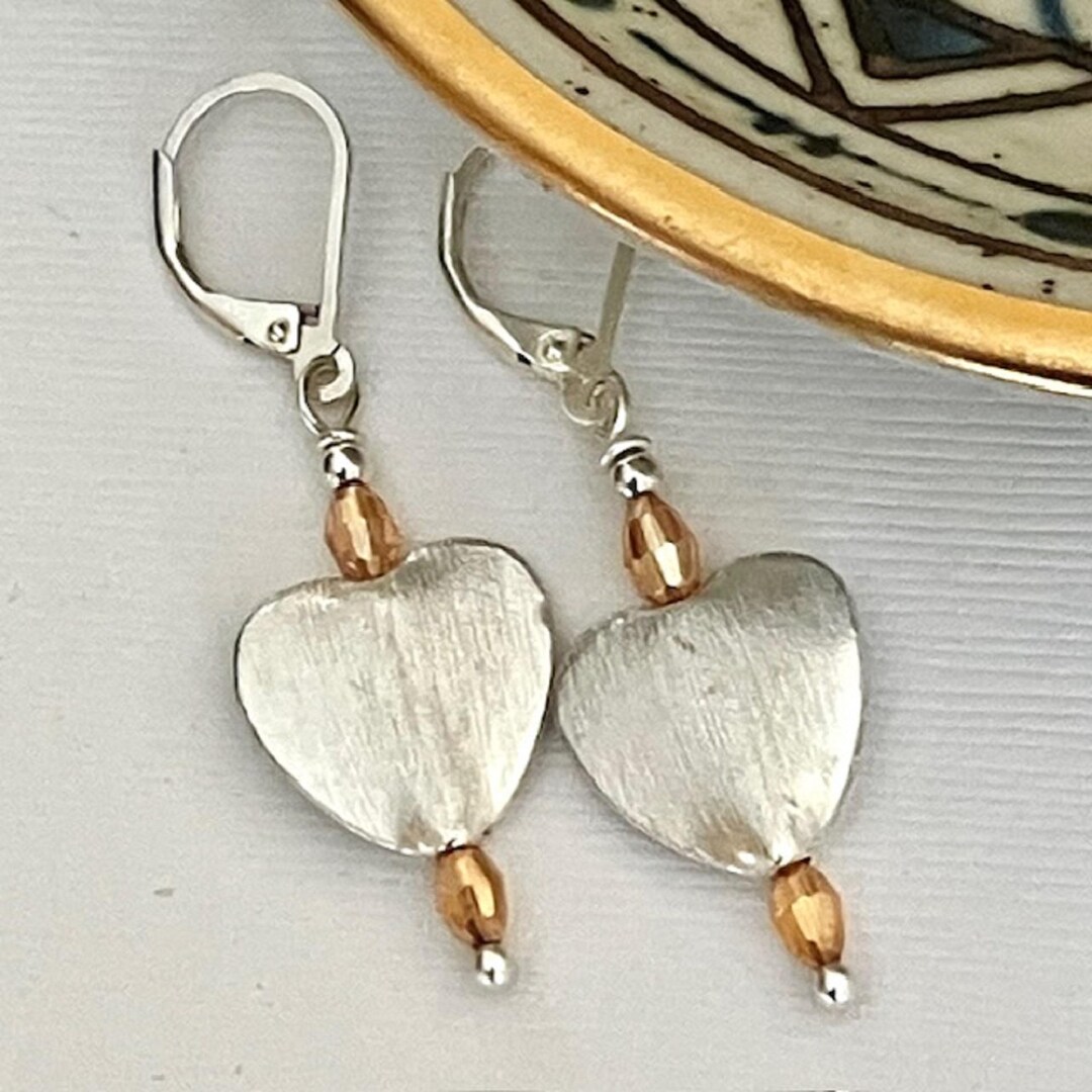Parure Bijou En Verre Soufflé - Pendentif Et Boucles D'oreilles Décor Coeur, Occasion