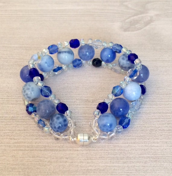 Items similar to Blue Bracelet Blue Agate Bracelet Blue Bead Gemstone ...