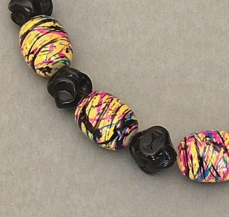 Chunky Bead Necklace Colorful Hand Painted Glass Bead Etsy