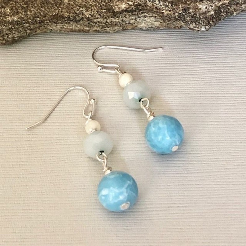 Larimar Earrings Sky Blue Stone Earrings Gemstone Dangle | Etsy