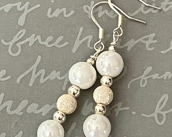 White Ceramic Sparkly Swarovski Dangle Earrings, White Earrings Dangle Sterling Silver, White Marble Drop Earrings, Bridal Wedding Earrings