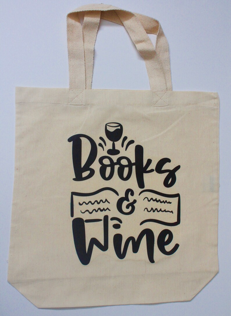 Tote bag printed handmade gifts books and wine 100/% cotton books and coffee