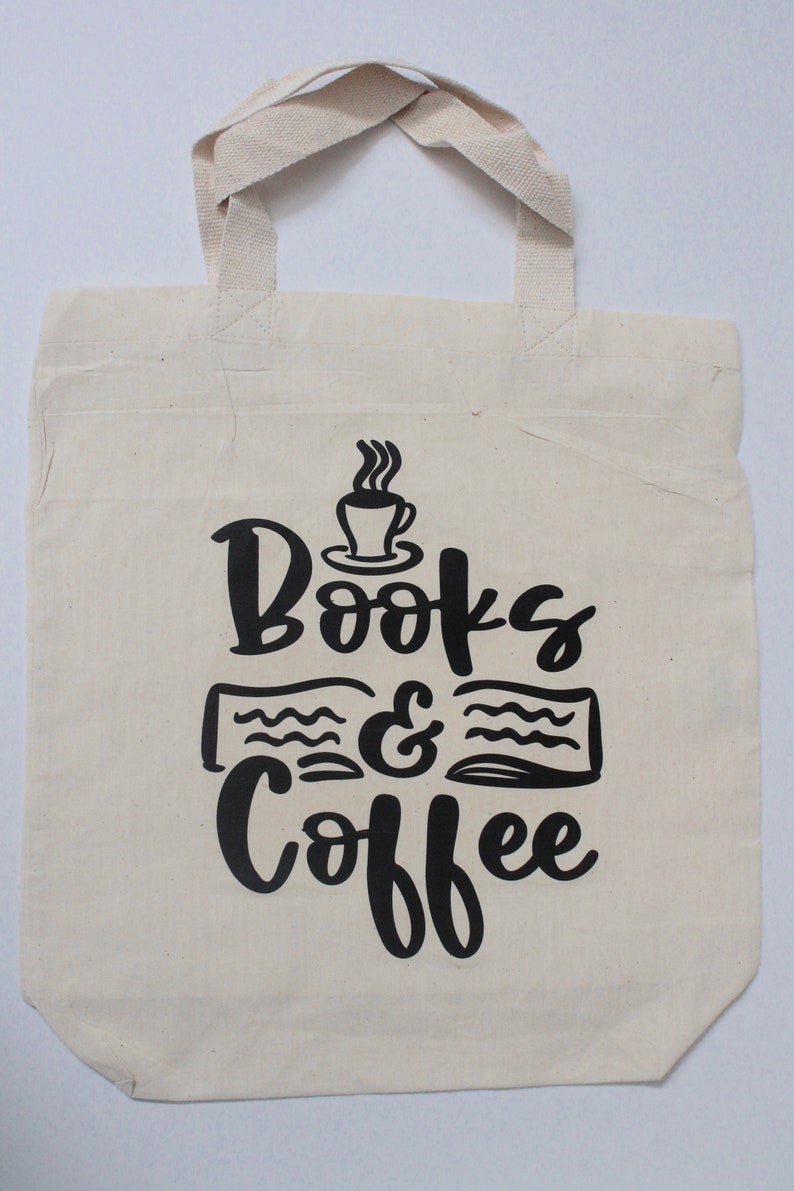 Tote bag printed handmade gifts books and wine 100/% cotton books and coffee