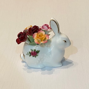 Rare Royal Doulton Royal Albert Old Country Roses Bunny Rabbit Sculpted Posies Figure Figurine Easter Spring Cottage Garden Holiday Decor