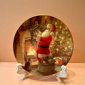 Rare Royal Doulton China The Stroke of Midnight Santa Claus Kitty Cat Christmas Tree Winter Holiday Decorative Plate -Hard to Find Gift