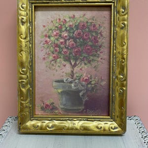 Christie Repasy Topiary Shabby Cottage Chic Romantic Pink Rose Floral Roses Giclee Canvas Art Print Wall Decor Distressed Wood Wooden Frame