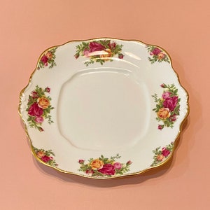 Rare Royal Albert Old Country Roses 30th Anniversary Celebration Square Handled Serving Tray Platter Cake Plate - Hard to find Holiday Gift