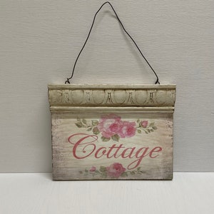 Rare Debi Coules Cottage Shabby Chic Romantic Pink Roses Floral Rose Flowers Artist Signed Distressed Wood Molding Art Print Sign Wall Decor