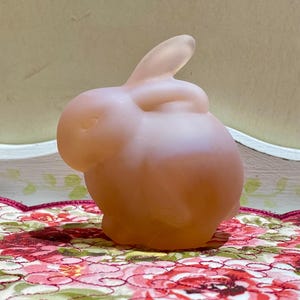 Rare Fenton Art Glass Pink White Satin Matte Rosalene Chubby Bunny Rabbit Pet Animal Figure Figurine - Easter Spring Christmas Holiday Gift