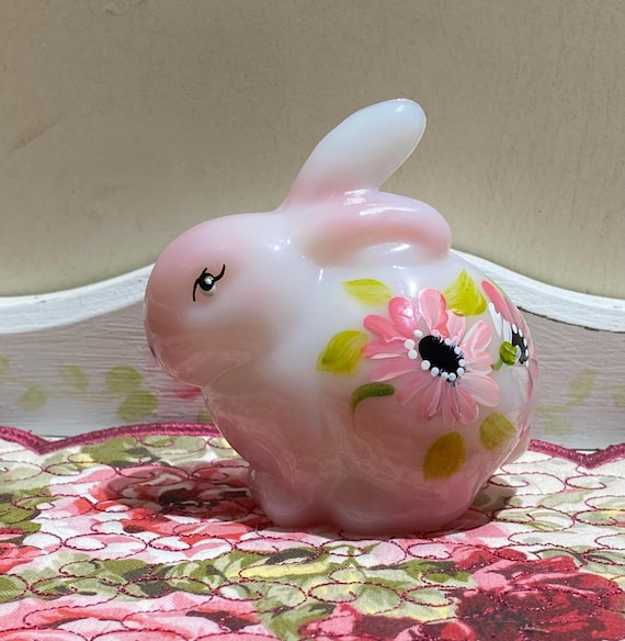Rare HP Fenton Art Glass Hand-painted Pink White Rosalene Chubby