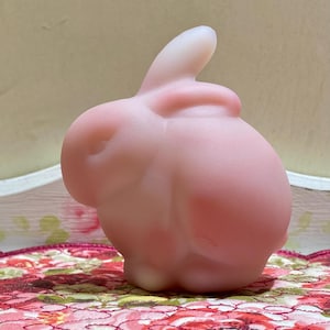 Rare HP Fenton Art Glass Pink White Satin Matte Rosalene Chubby Bunny Rabbit Pet Animal Figure Figurine Spring Easter Christmas Holiday Gift