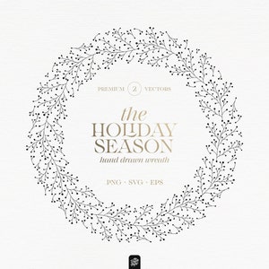 Illustration Couronne de Noël  - Couronne Botanique Illustration SVG - Couronne de Fleurs Clipart - Téléchargement Immédiat - #2