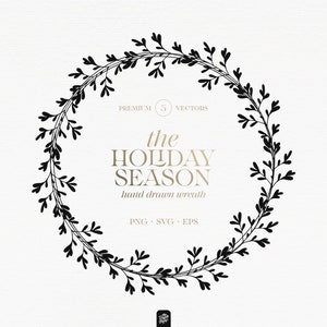 Illustration Couronne de Noël  - Couronne Botanique Illustration SVG - Couronne de Fleurs Clipart - Téléchargement Immédiat - #3
